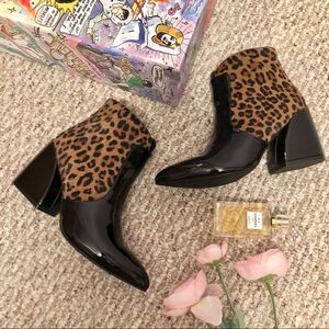 NWT Jeffrey Campbell Bentlee Boot 5.5 Pointed Toe Leopard Black Patent Mob Wife